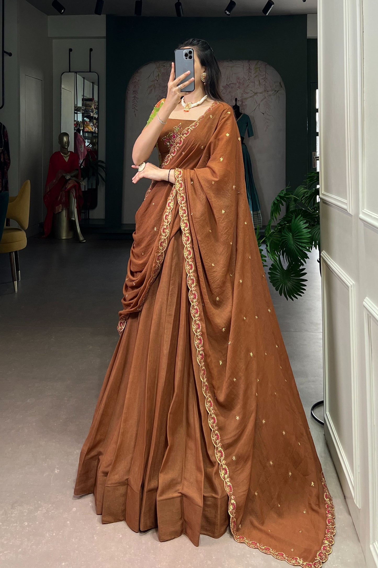 OCCASION SPECIAL CHOCKLATE CRUSH HANDWORKED LEHENGA CHOLI WITH DUPATTA (TT13)