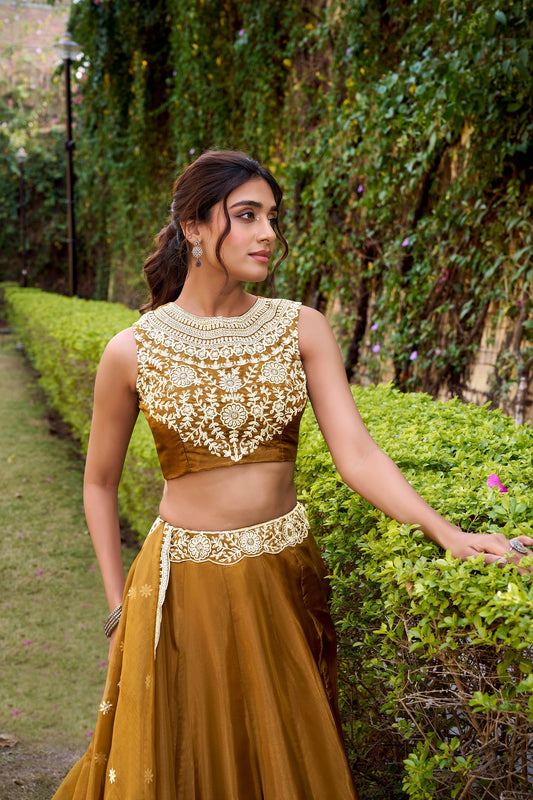 WEDDING SPECIAL CHANDA SILK SEQUINS AND THREAD EMBROIDERED LEHENGA CHOLI WITH DUPATTA (TT07)