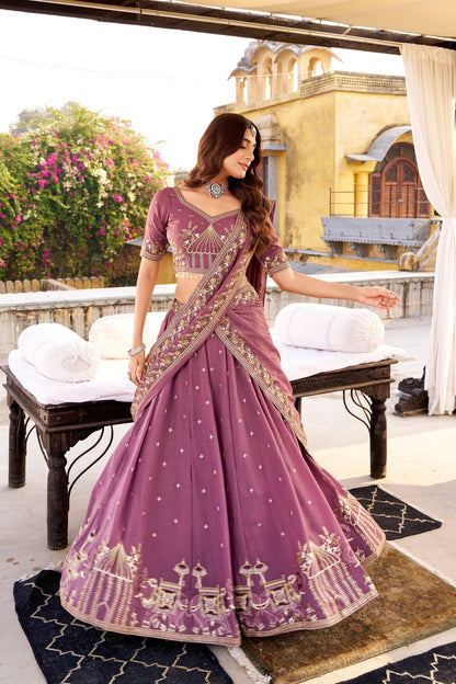 WEDDDING SPECIAL CHOCKLATE CRUSH SEQUINS AND EMBROIDERED LEHENGA CHOLI WITH DUPATTA (TT16)