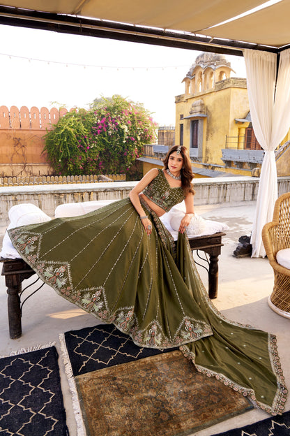 WEDDDING SPECIAL CHOCKLATE CRUSH SEQUINS AND EMBROIDERED LEHENGA CHOLI WITH DUPATTA (TT16)
