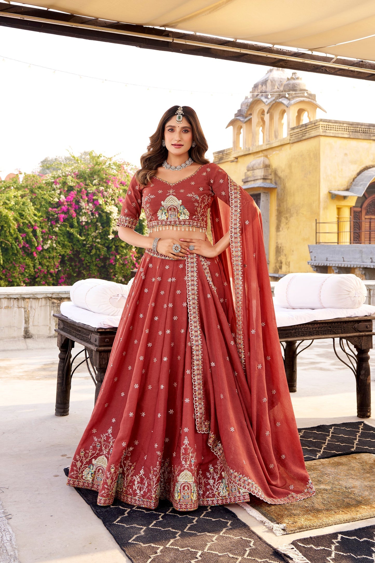 WEDDDING SPECIAL CHOCKLATE CRUSH SEQUINS AND EMBROIDERED LEHENGA CHOLI WITH DUPATTA (TT16)