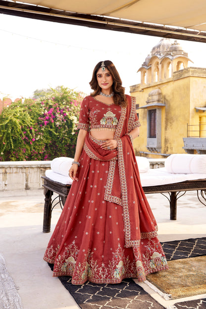 WEDDDING SPECIAL CHOCKLATE CRUSH SEQUINS AND EMBROIDERED LEHENGA CHOLI WITH DUPATTA (TT16)