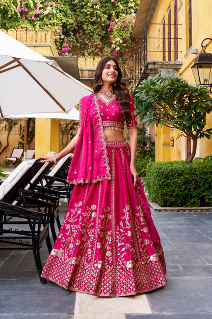 WEDDING SPECIAL NATURAL SILK SEQUINS AND THEREAD EMBROIDERED LEHENGA CHOLI WITH DUPATTA (TT14)