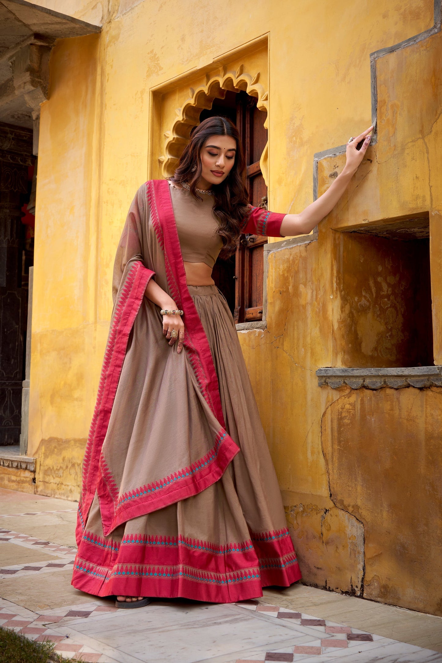 OCCASION SPECIAL PURE CHANDERI THREAD WORK LEHENGA CHOLI WITH DUPATTA (TT15)