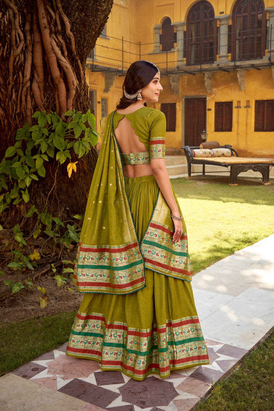 OCCASION SPECIAL PURE CANDERI ZARI WEAVING LEHENGA CHOLI WITH DUPATTA (TT03)