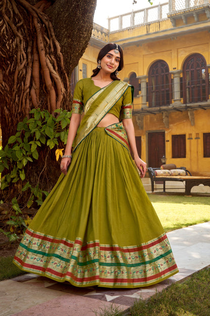 OCCASION SPECIAL PURE CANDERI ZARI WEAVING LEHENGA CHOLI WITH DUPATTA (TT03)