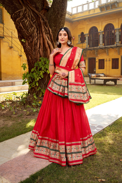 OCCASION SPECIAL PURE CANDERI ZARI WEAVING LEHENGA CHOLI WITH DUPATTA (TT03)