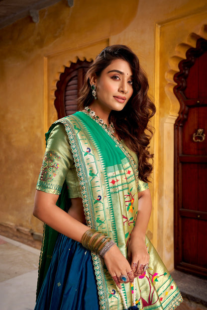 PAITHANI SPECIAL SOFT SILK ZARI WEAVING LEHENGA CHOLI WITH DUPATTA AND BATWA (TT02)