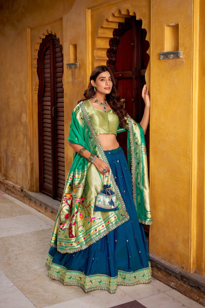 PAITHANI SPECIAL SOFT SILK ZARI WEAVING LEHENGA CHOLI WITH DUPATTA AND BATWA (TT02)