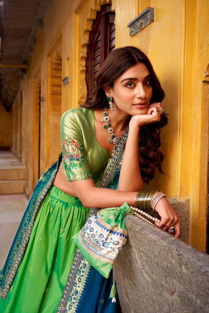 PAITHANI SPECIAL SOFT SILK ZARI WEAVING LEHENGA CHOLI WITH DUPATTA AND BATWA (TT02)