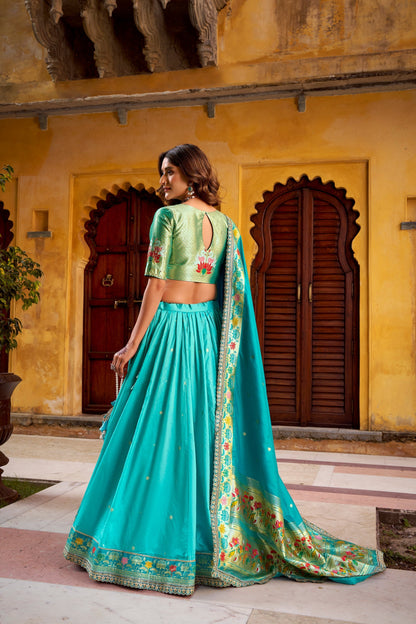 PAITHANI SPECIAL SOFT SILK ZARI WEAVING LEHENGA CHOLI WITH DUPATTA AND BATWA (TT02)