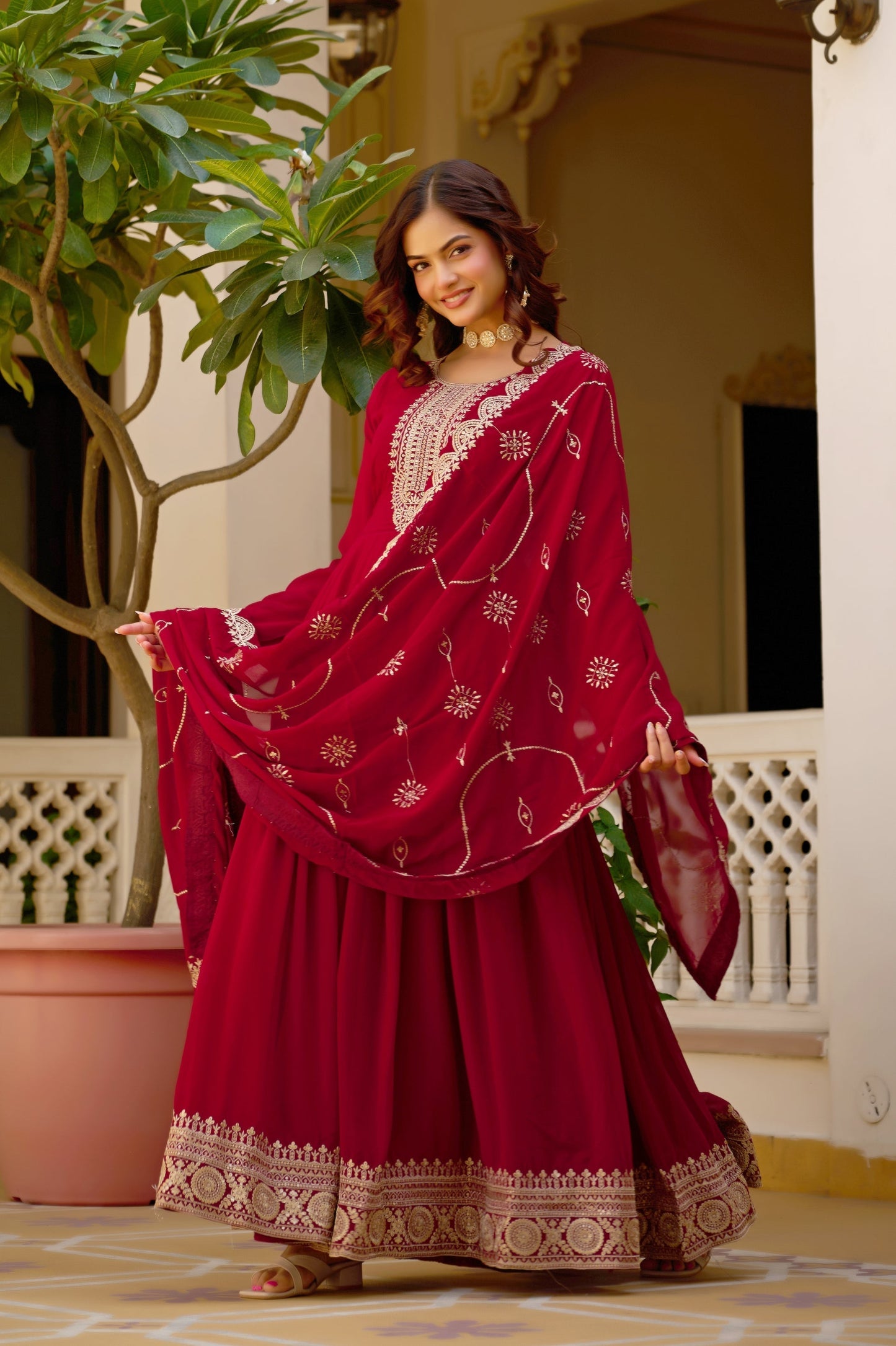WEDDING SPECIAL FAUX BLOOMING SEQUINS EMBROIDERED GOWN AND DUPATTA (TT17)