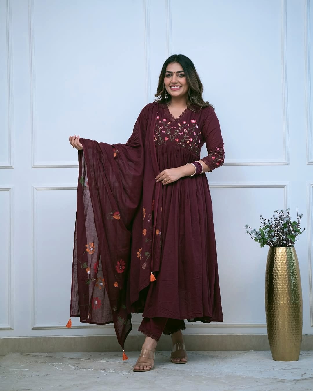 we have included a beautifully cotton malmal printed dupatta Upgrade your wardrobe with this stunning ensemble and step out in style! (SWSK21)